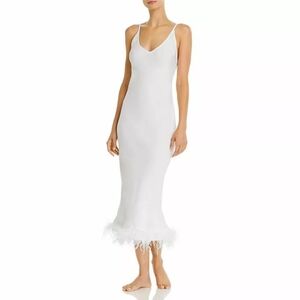 SLEEPER white viscose ostrich feather bottom slip dress nighty S NWT $295